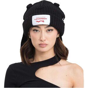 Women Black Cute Bunny Long Ear Slouchy Cat Crochet Fluffy Winter Warm Hat